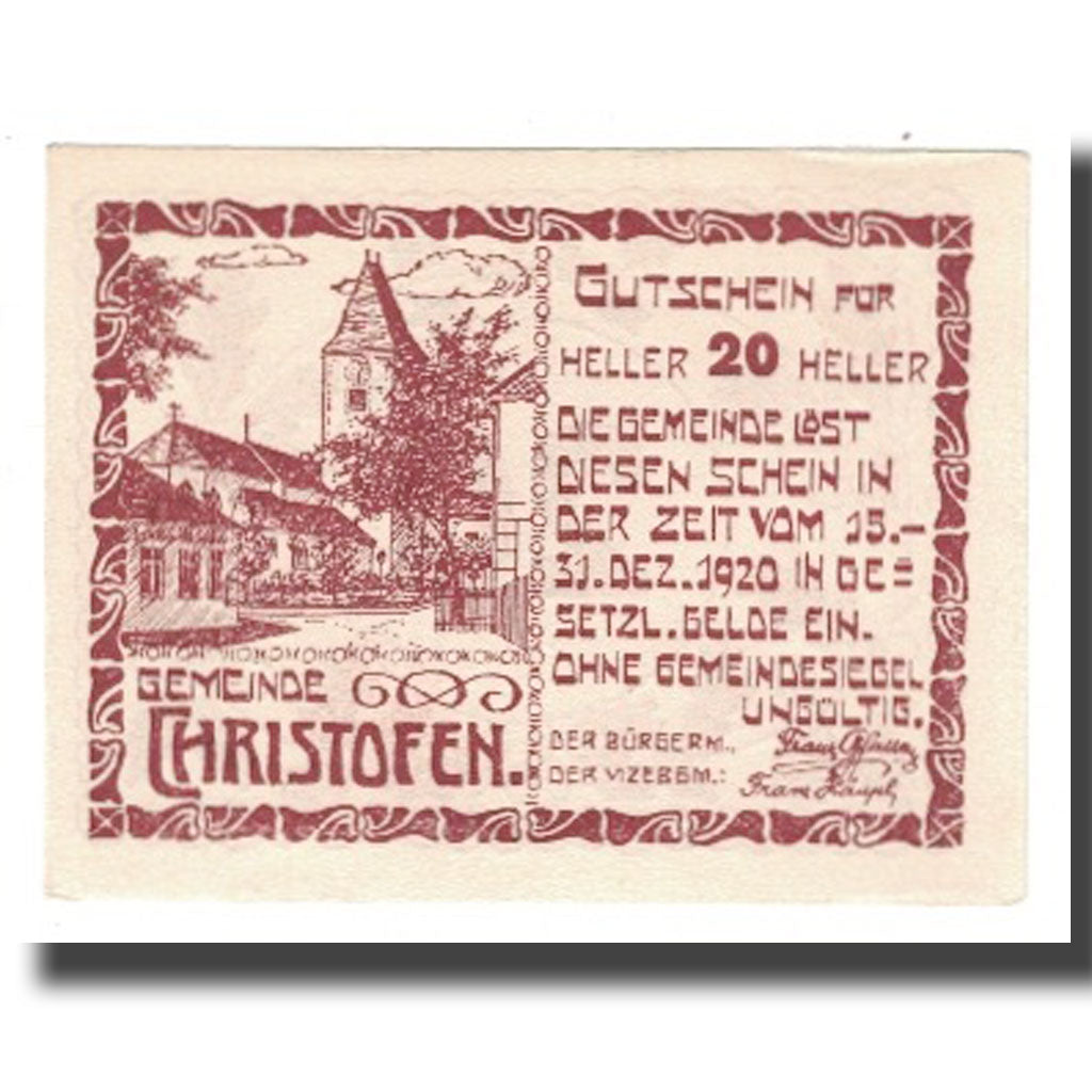 Billete, Austria, Christofen, 20 Heller, valeur faciale 1, 1920, 1920-12-31