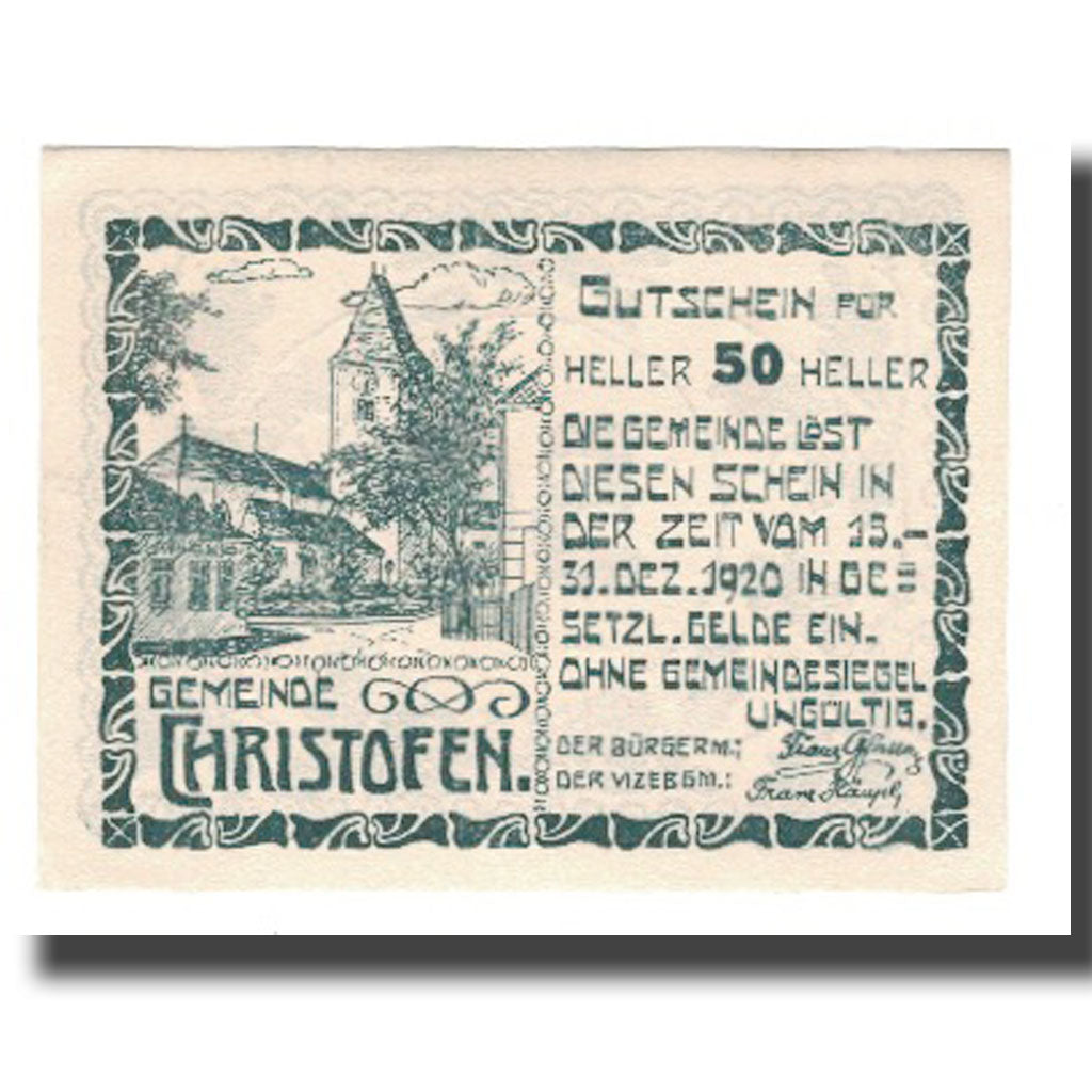 Biljet, Oostenrijk, Christofen, 50 Heller, valeur faciale 2, 1920, 1920-12-31