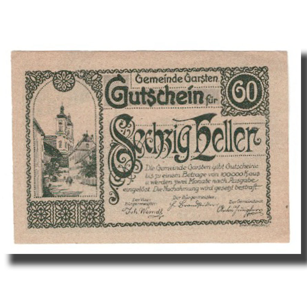 Billete, Austria, Garsten O.Ö. Gemeinde, 60 Heller, paysage, UNC, Mehl:FS 224h