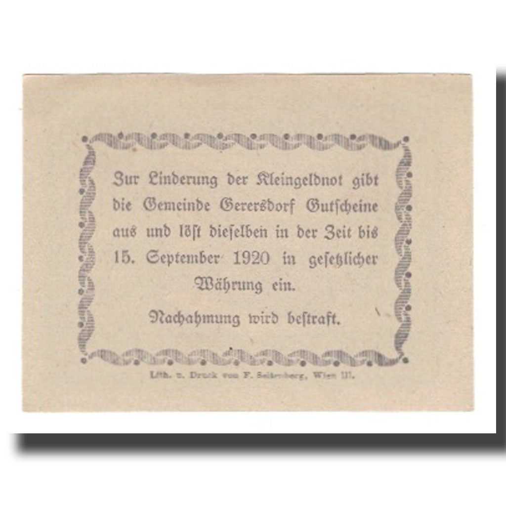 Billete, Austria, Gerersdorf, 10 Heller, Texte, 1920, 1920-09-15, UNC, Mehl:FS