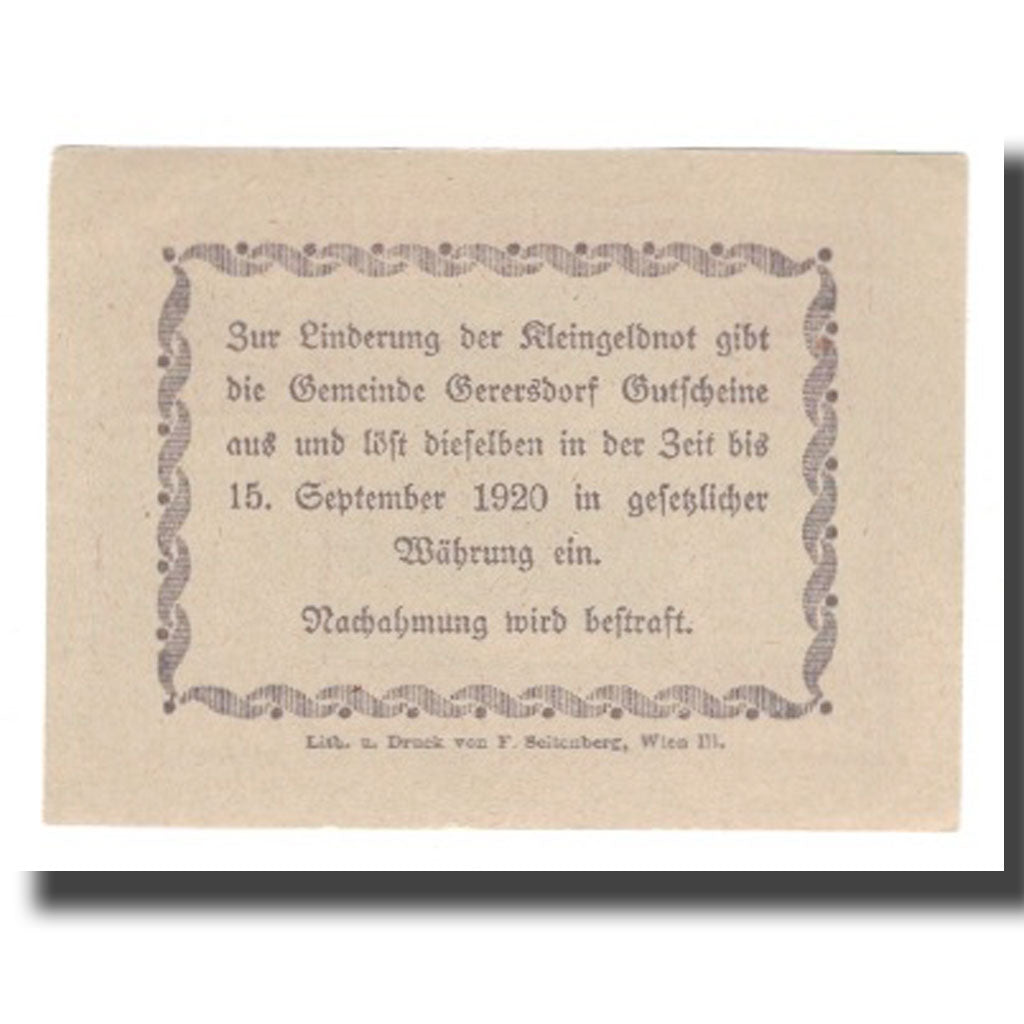 Billete, Austria, Gerersdorf, 20 Heller, texte 1, 1920, 1920-09-15, UNC, Mehl:FS