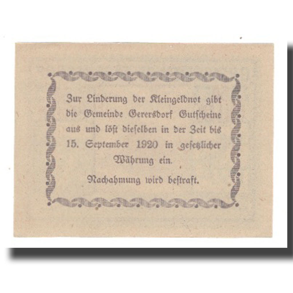 Banconote, Austria, Gerersdorf, 50 Heller, Texte 2, 1920, 1920-09-15, FDS