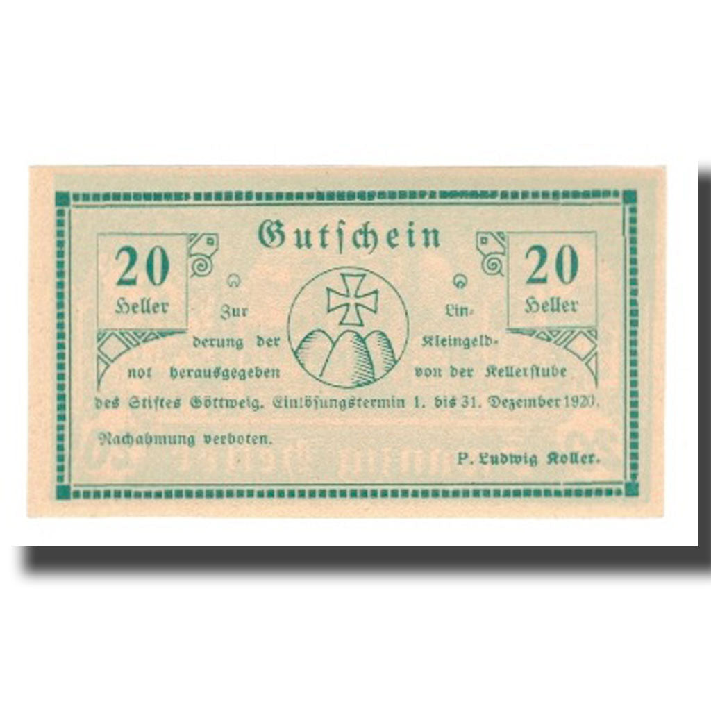 Banknote, Austria, Göttweig, 20 Heller, Texte, 1920, 1920-12-31, UNC(65-70)