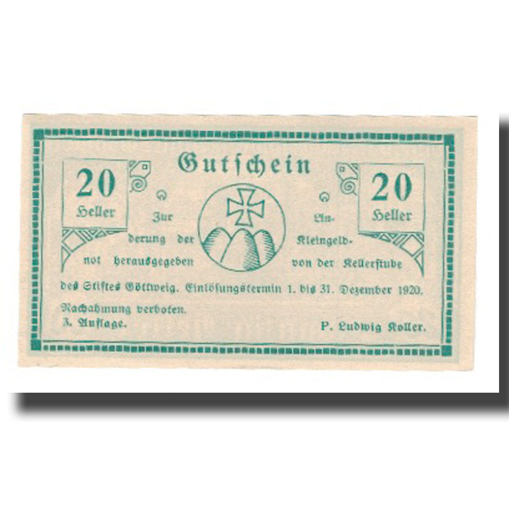 Banknote, Austria, Göttweig, 20 Heller, texte 1, 1920, 1920-12-31, UNC(65-70)