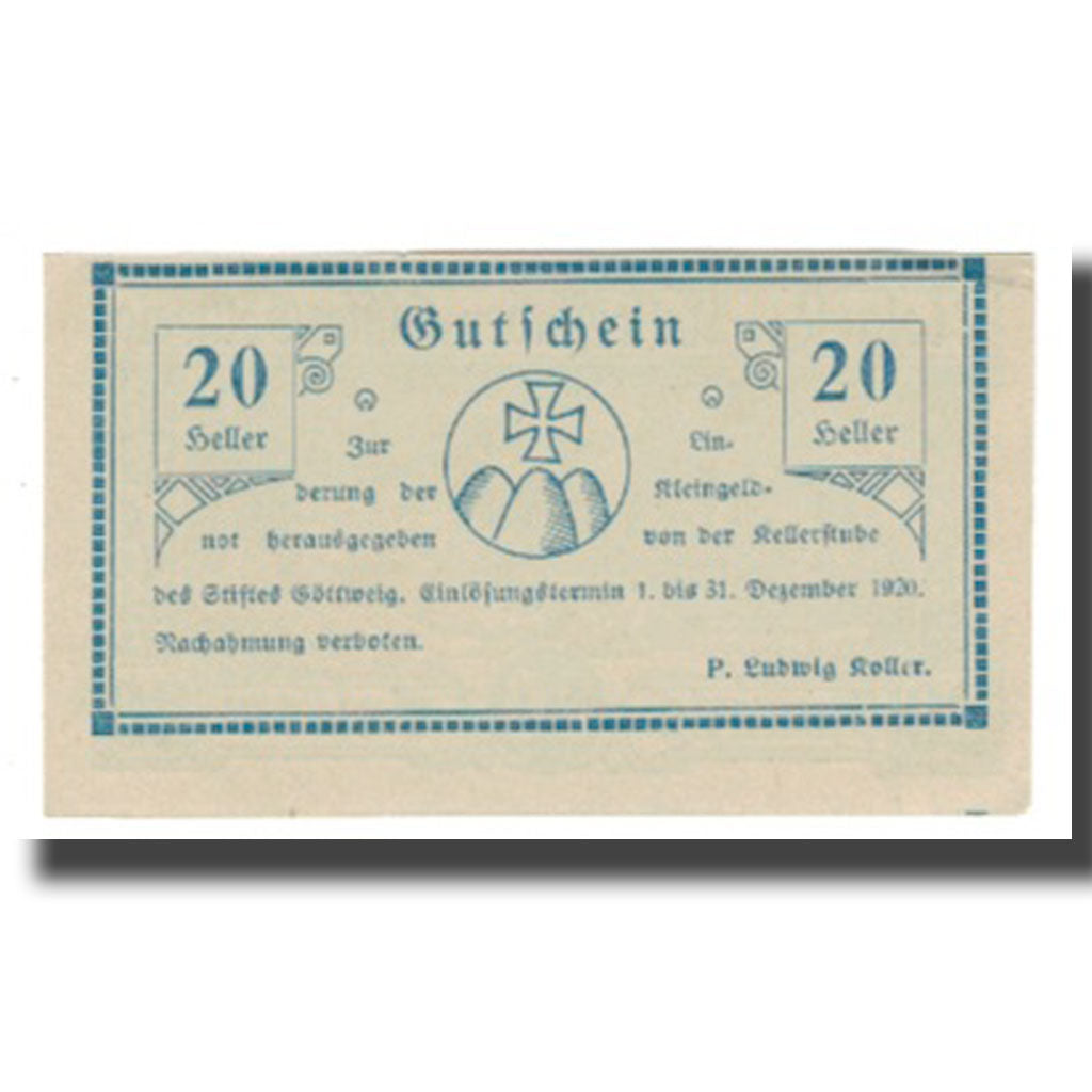 Banknot, Austria, Göttweig, 20 Heller, Texte 3, 1920, 1920-12-31, UNC(65-70)
