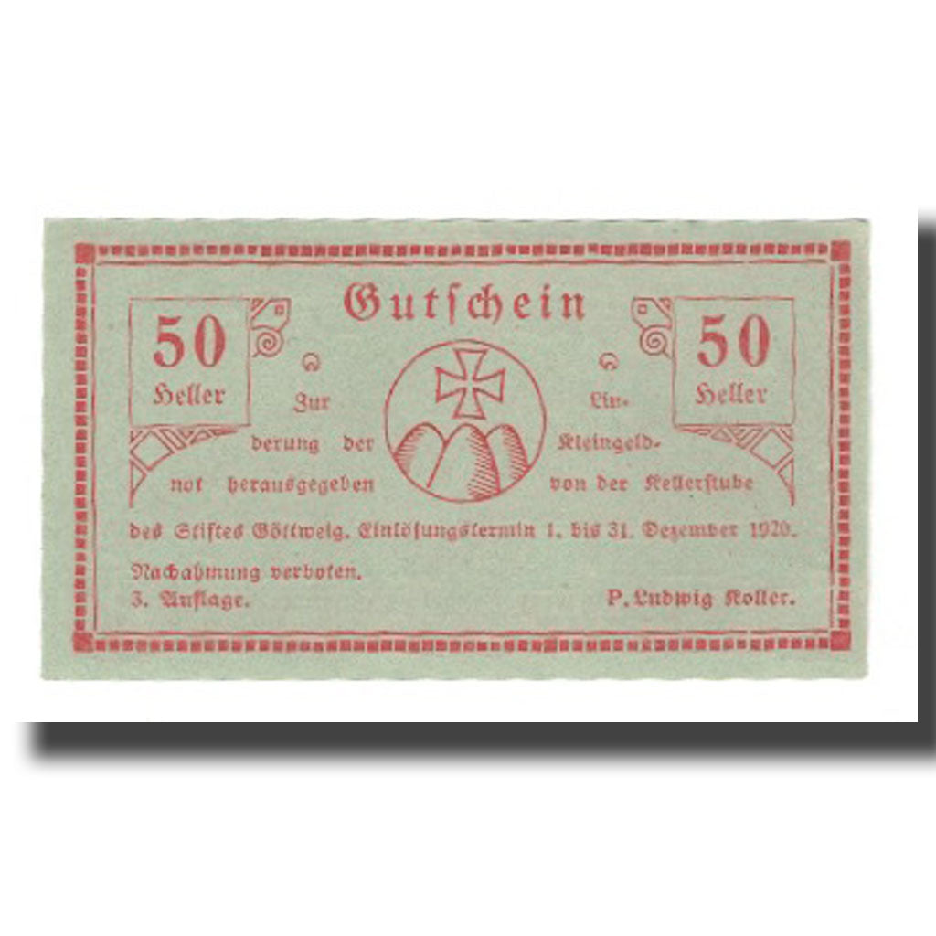 Billete, Austria, Göttweig, 50 Heller, Texte 4, 1920, 1920-12-31, UNC, Mehl:FS