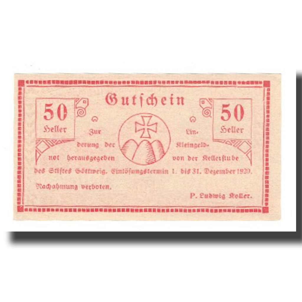 Billete, Austria, Göttweig, 50 Heller, Texte  5, 1920, 1920-12-31, UNC, Mehl:FS