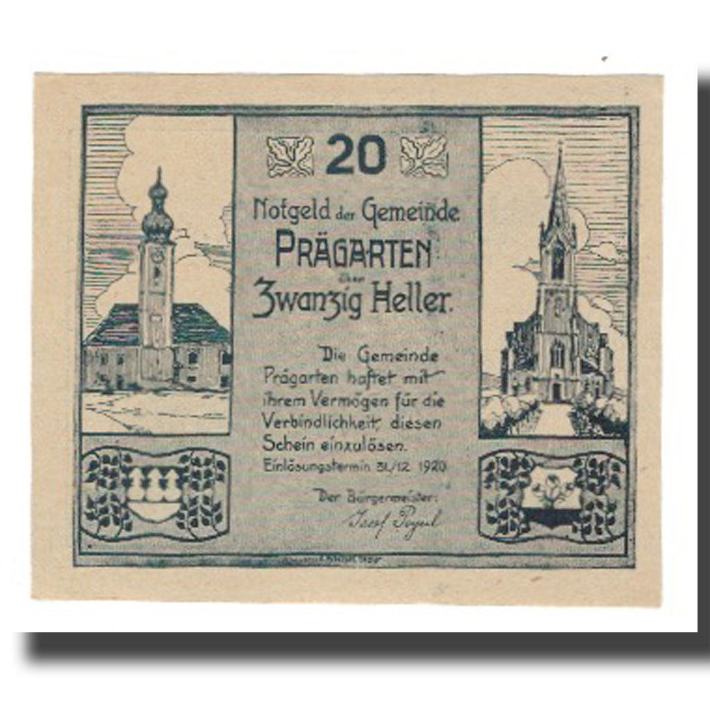 Banknote, Austria, Prägarten, 20 Heller, arbre, 1920, 1920-12-31, UNC(65-70)
