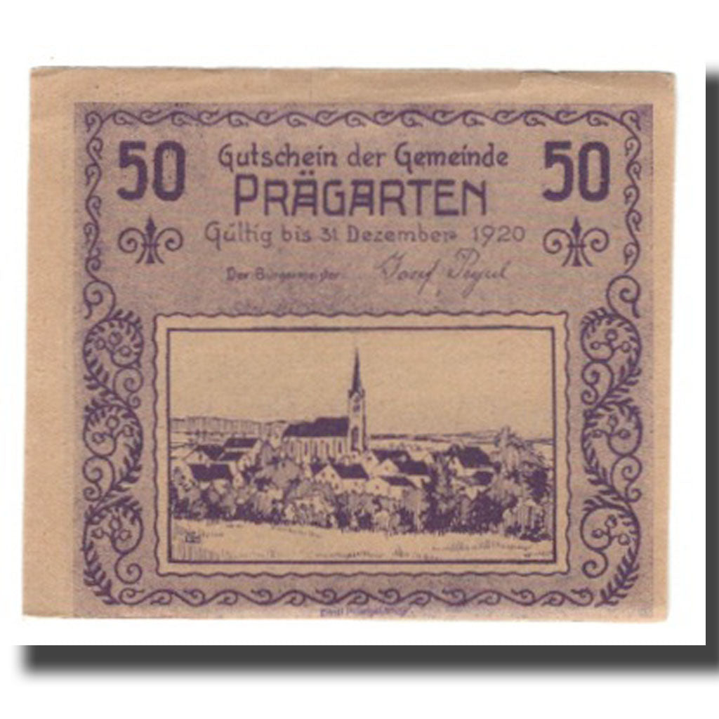 Billete, Austria, Prägarten, 50 Heller, paysage, 1920, 1920-12-31, UNC, Mehl:FS