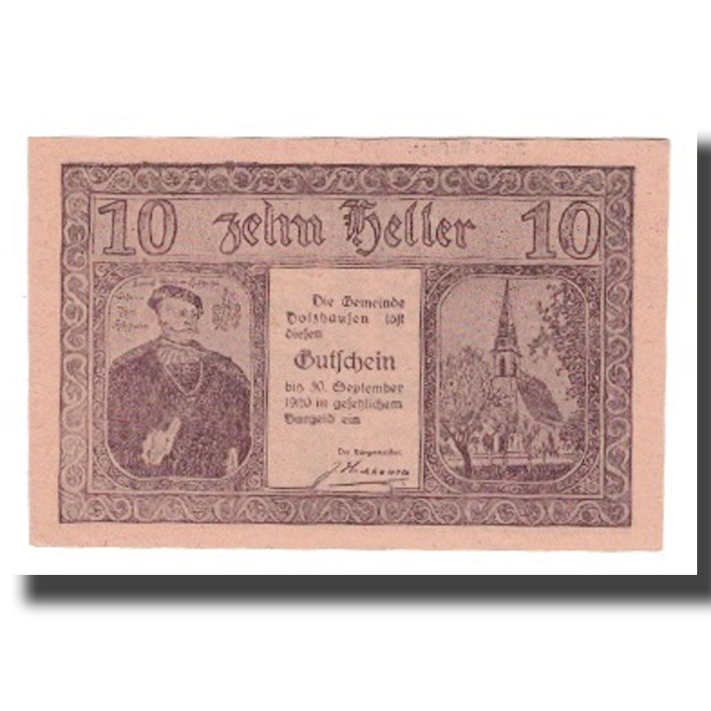 Nota, Áustria, Holzhausen, 10 Heller, paysage, 1920, 1920-09-30, UNC(65-70)