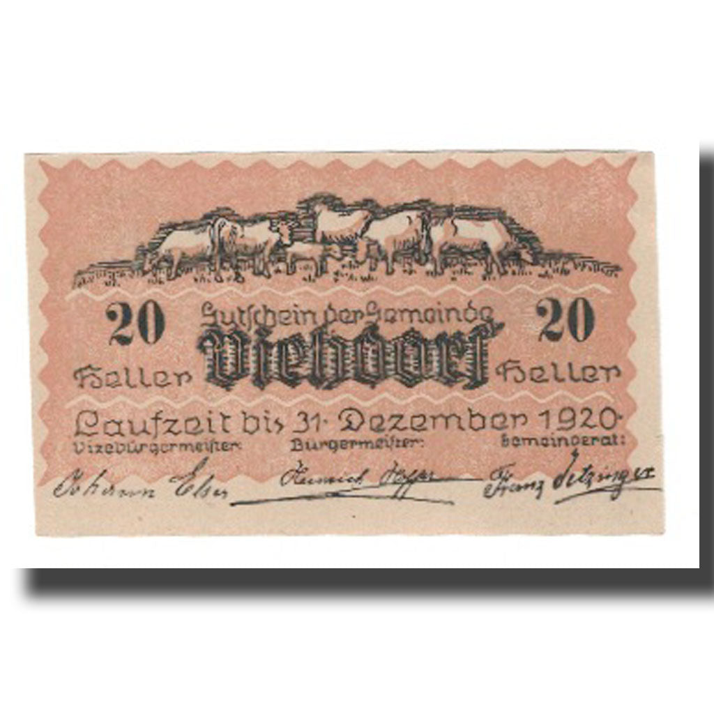 Billete, Austria, Viehdorf, 20 Heller, animaux 1, 1920, 1920-12-31, UNC, Mehl:FS