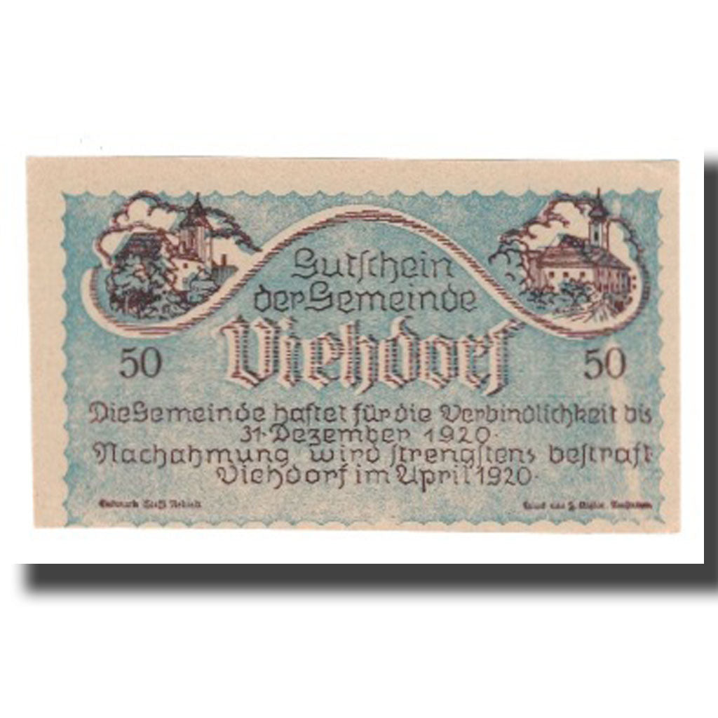 Banknote, Austria, Viehdorf, 50 Heller, animaux 2, 1920, 1920-12-31, UNC(65-70)