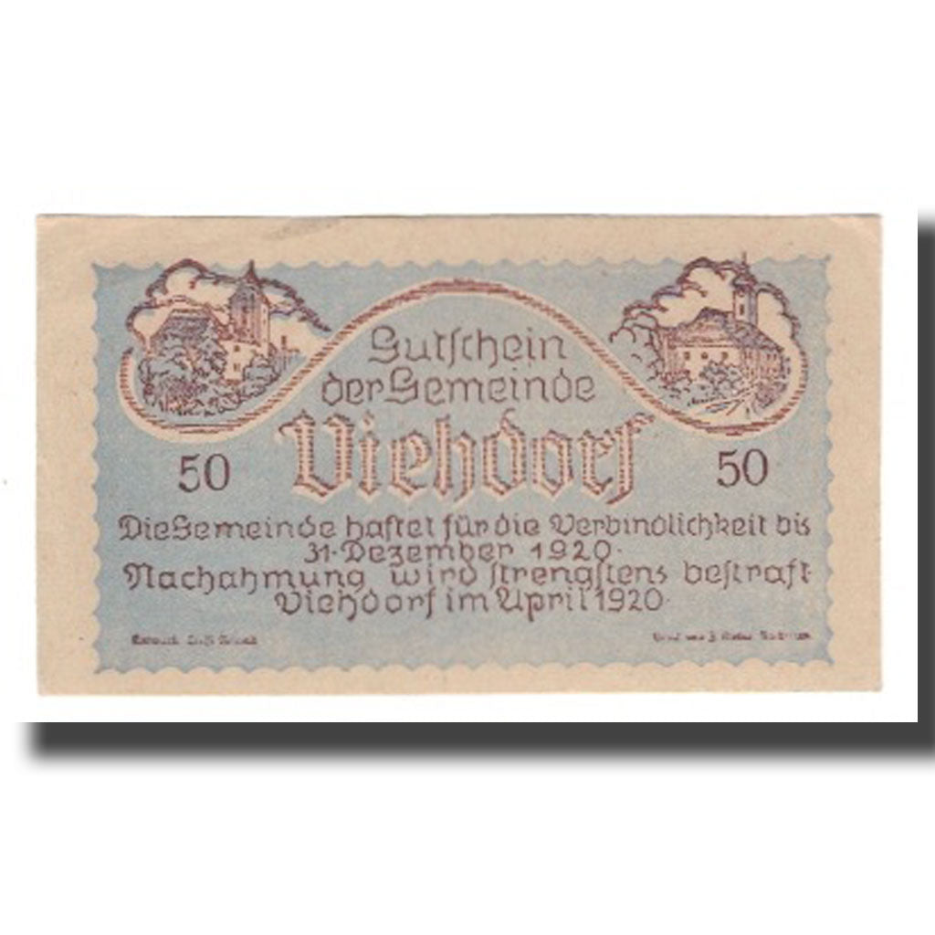 Banknote, Austria, Viehdorf, 50 Heller, Animaux 3, 1920, 1920-12-31, UNC(65-70)