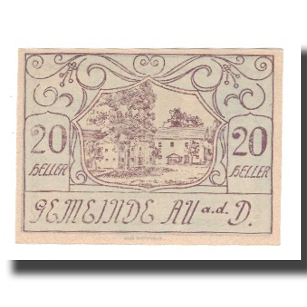 Banknote, Austria, Au an der Donau, 20 Heller, Blason, 1920, 1920-05-30