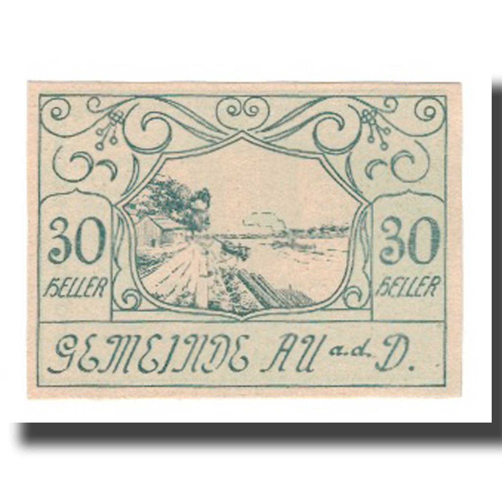 Nota, Áustria, Au an der Donau, 30 Heller, Blason 1, 1920, 1920-05-30
