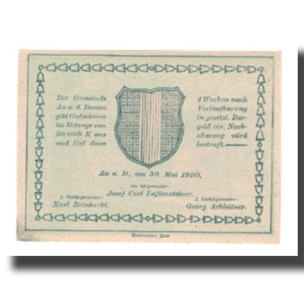 Nota, Áustria, Au an der Donau, 30 Heller, Blason 1, 1920, 1920-05-30