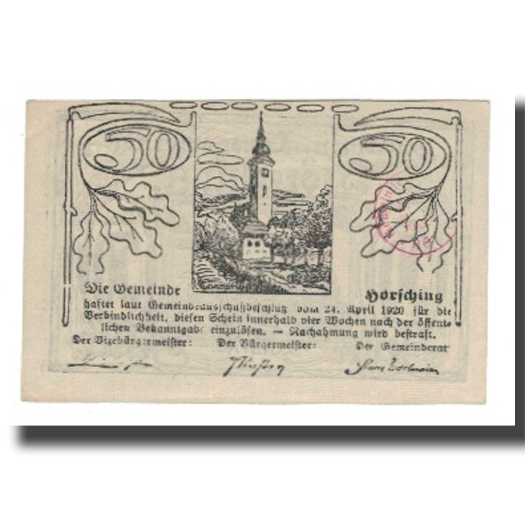 Geldschein, Österreich, Hörsching, 50 Heller, paysage, 1920, 1920-04-24, UNZ