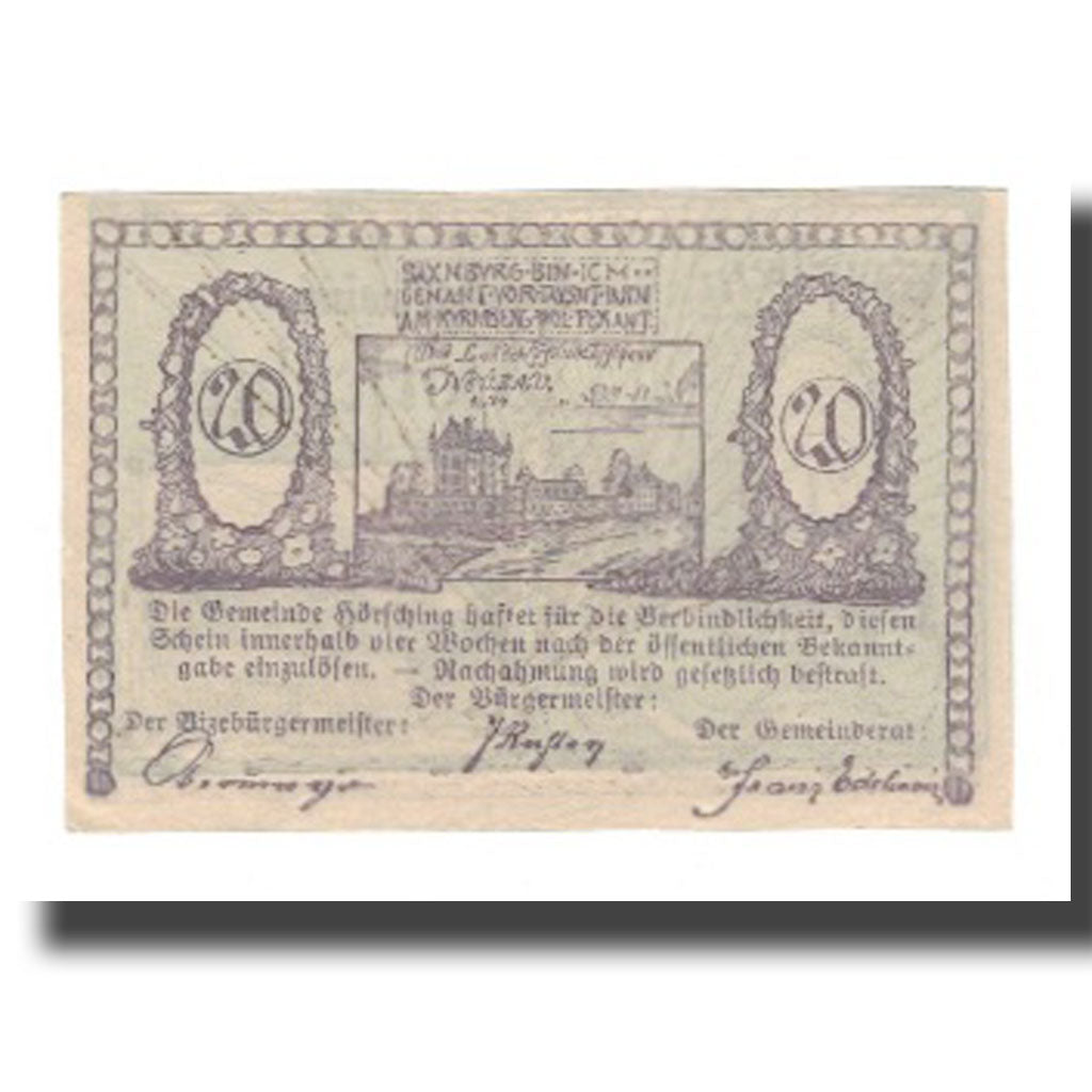 Billete, Austria, Hörsching, 20 Heller, Texte 2, UNC, Mehl:FS 399II