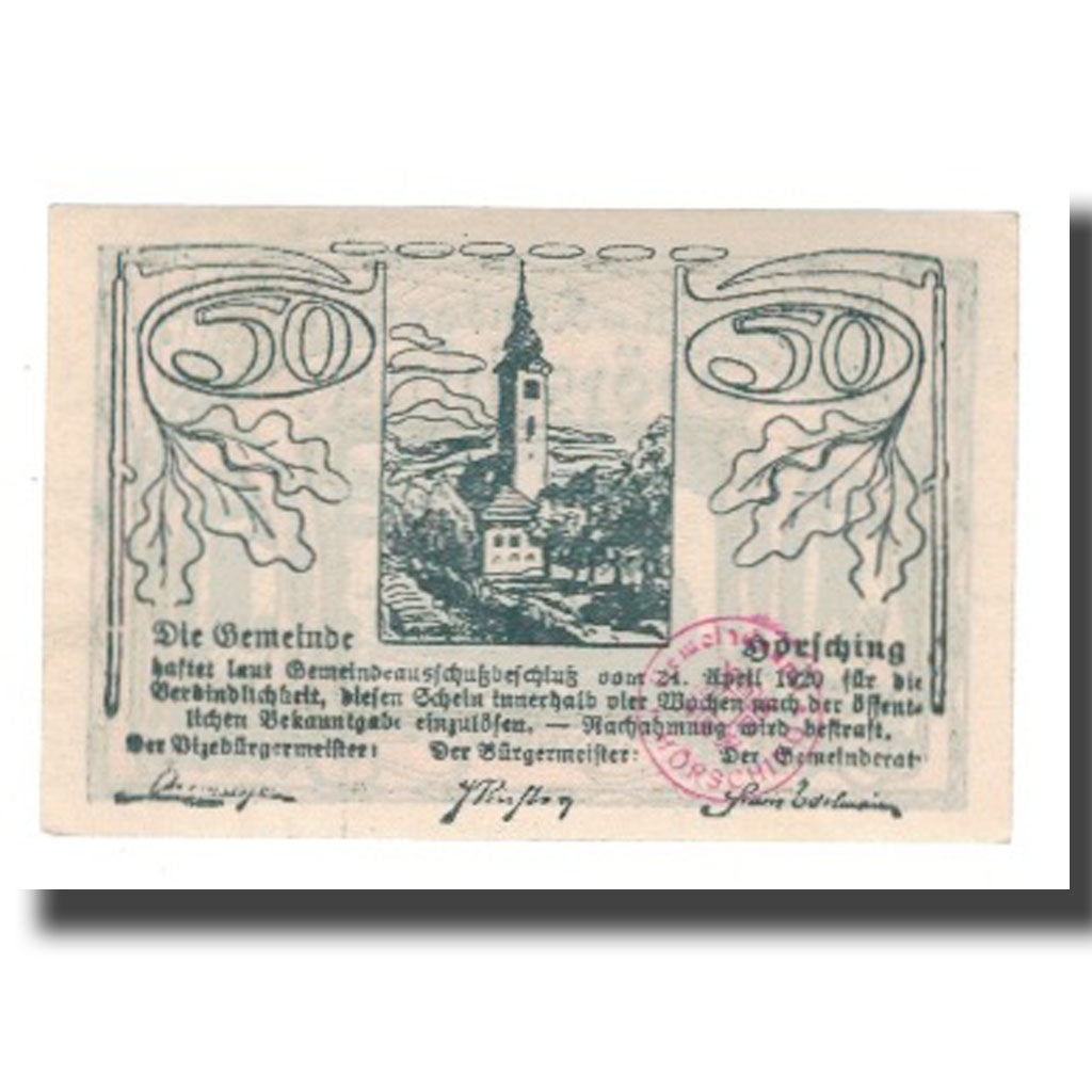Nota, Áustria, Hörsching, 50 Heller, Texte 4, 1920, 1920-04-24, UNC(65-70)