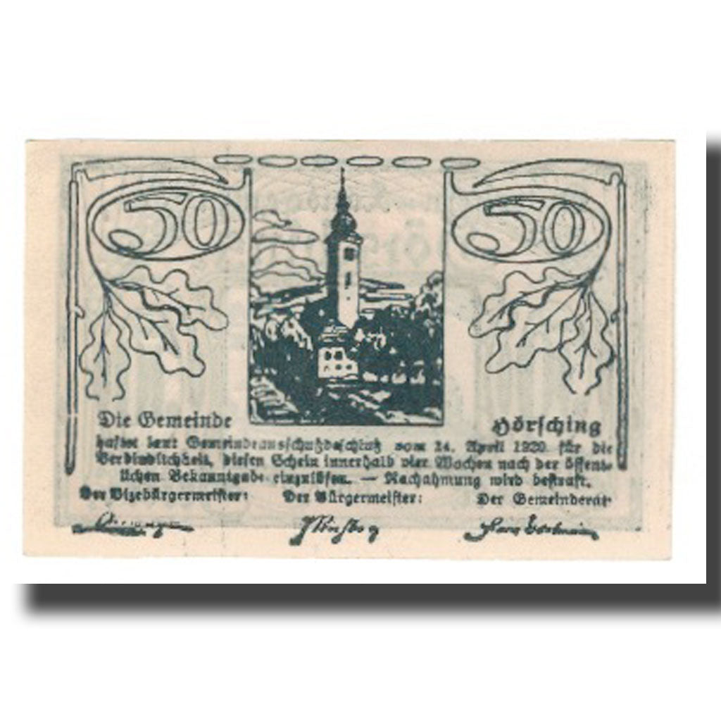 Nota, Áustria, Hörsching, 50 Heller, Texte  5, 1920, 1920-04-24, UNC(65-70)