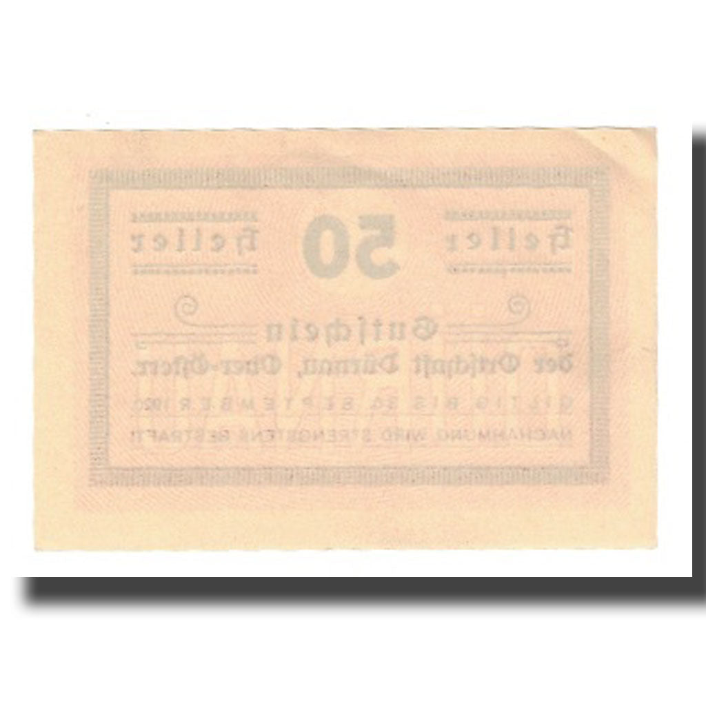 Nota, Áustria, Durnau, 50 Heller, N.D, 1920, 1920-09-30, UNC(65-70), Mehl:FS