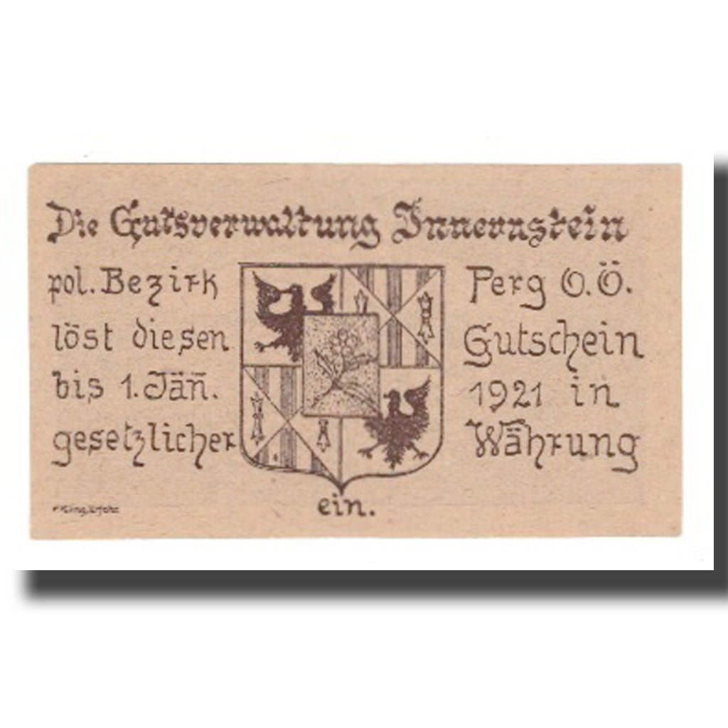 Nota, Áustria, Innernstein Prv. Gutsverwaltung Innernstein, 20 Heller, Blason