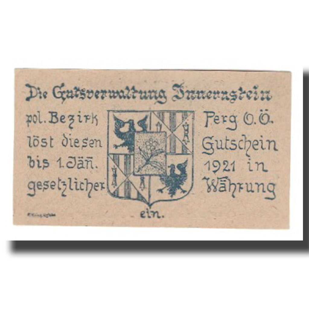 Nota, Áustria, Innernstein Prv. Gutsverwaltung Innernstein, 50 Heller, Blason