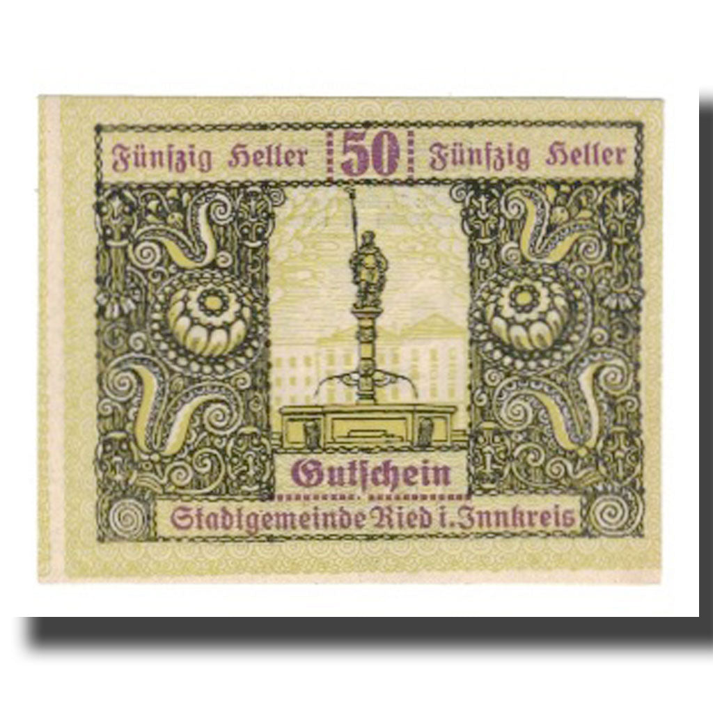 Nota, Áustria, Ried im Innkreis, 50 Heller, Texte 2, 1920, 1920-12-31