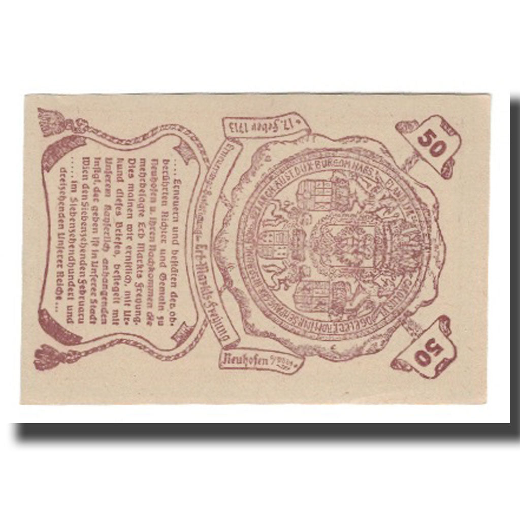 Banconote, Austria, Neumarkt an der Ybbs N.Ö. Marktgemeinde, 50 Heller, Blason