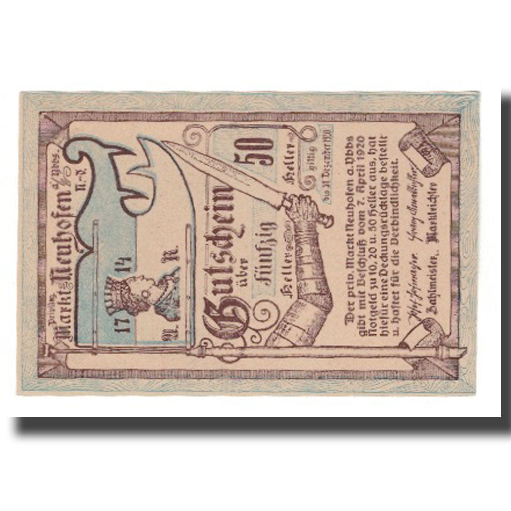 Geldschein, Österreich, Neumarkt an der Ybbs N.Ö. Marktgemeinde, 50 Heller