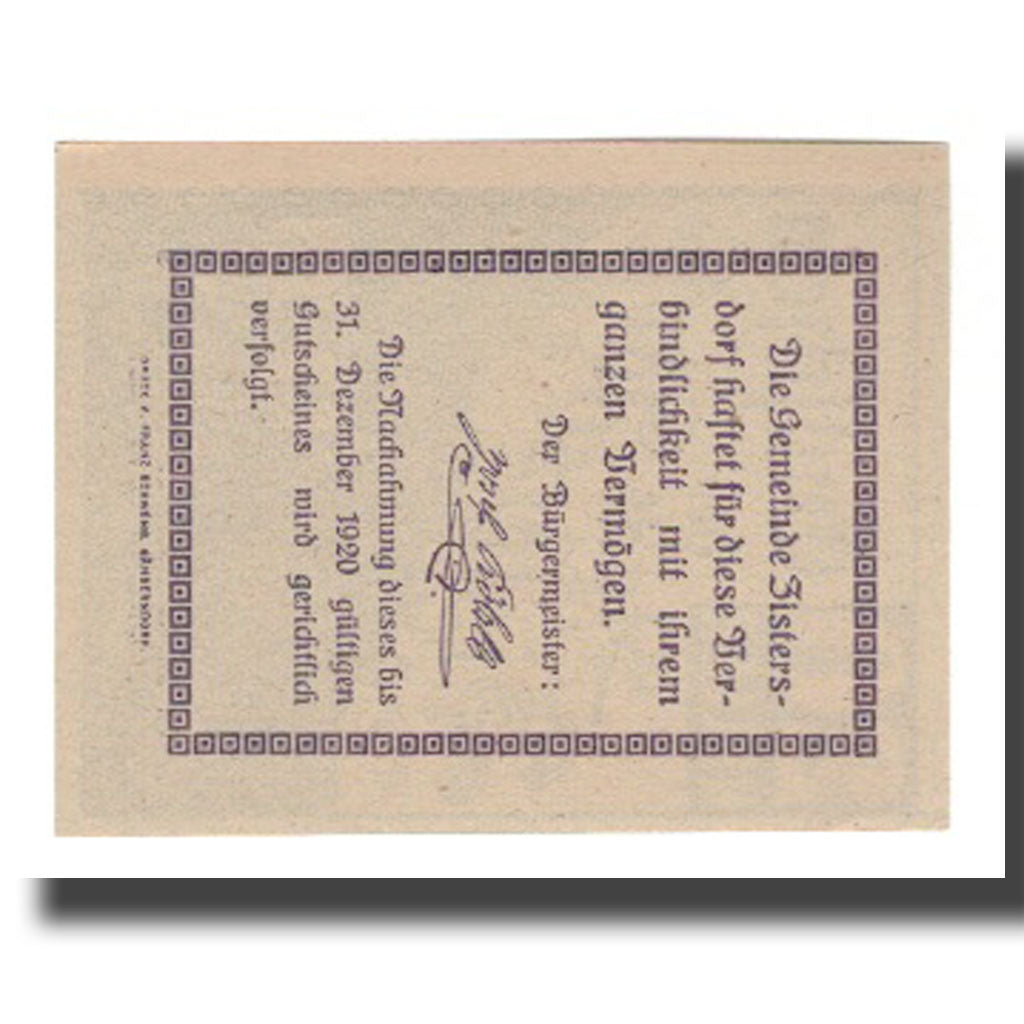 Billet, Autriche, Zistersdorf, 20 Heller, Texte, 1920, 1920-12-31, NEUF, Mehl:FS