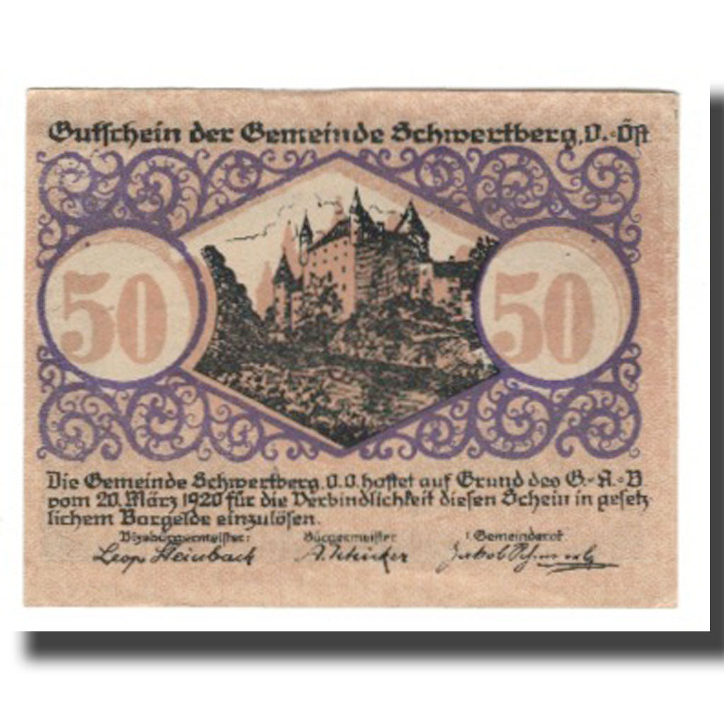 Biljet, Oostenrijk, Schwertberg, 50 Heller, Blason 1, 1920, 1920-12-31, SUP