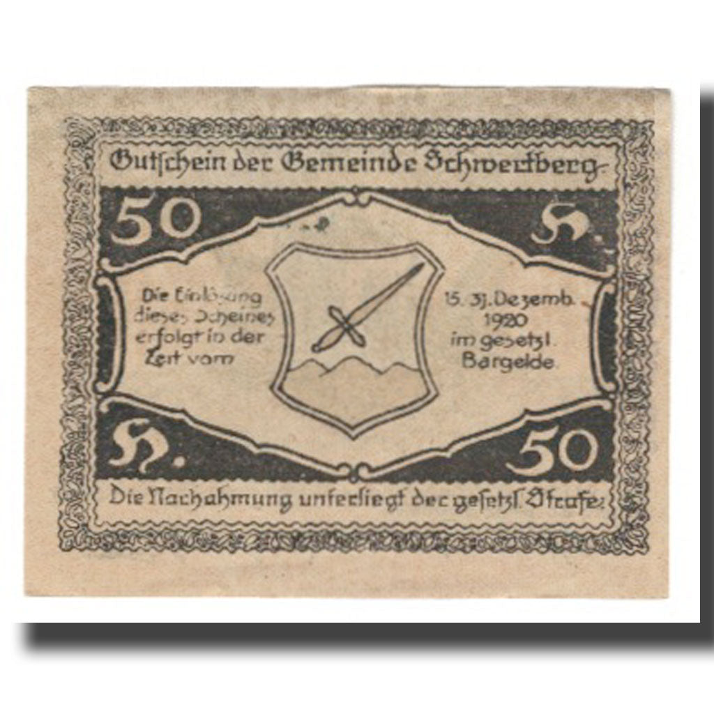 Biljet, Oostenrijk, Schwertberg, 50 Heller, Blason 1, 1920, 1920-12-31, SUP