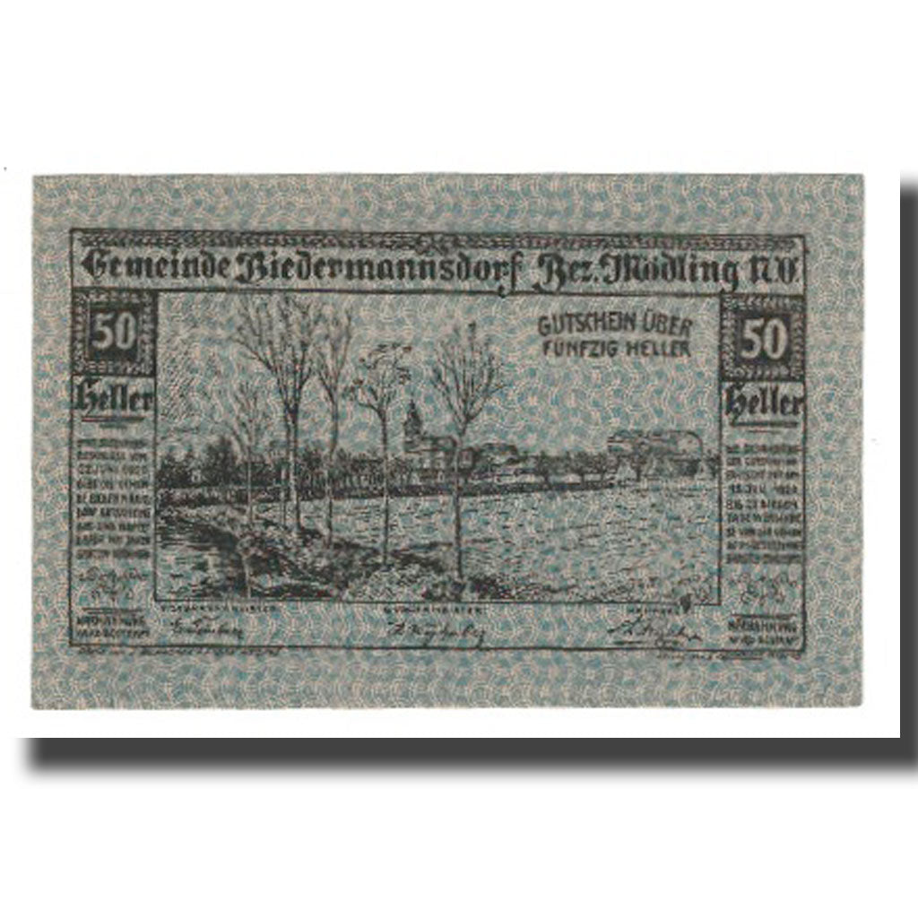Billete, Austria, Biedermannsdorf, N.Ö., Gemeinde, 50 Heller, N.D, 1920