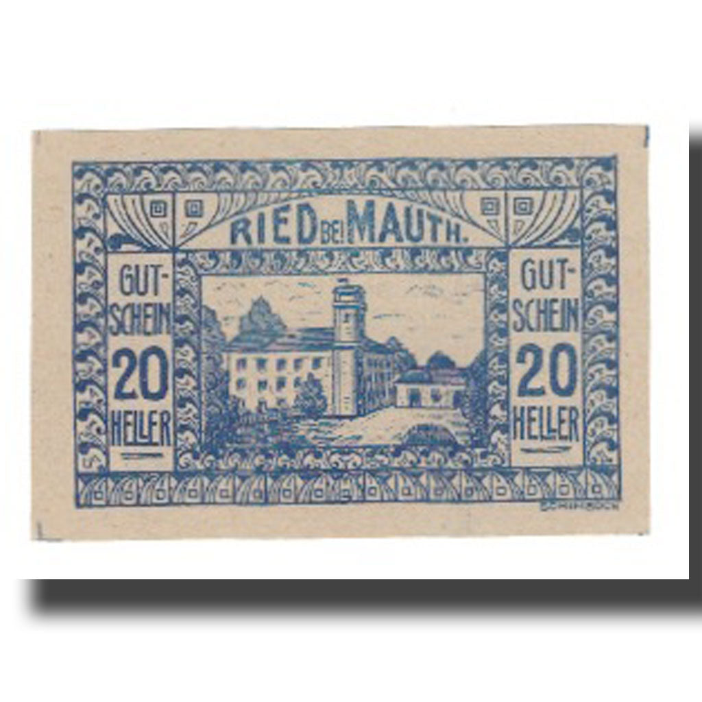 Nota, Áustria, Ried bei Mauthausen O.Ö. Gemeinde, 20 Heller, village 1, 1920