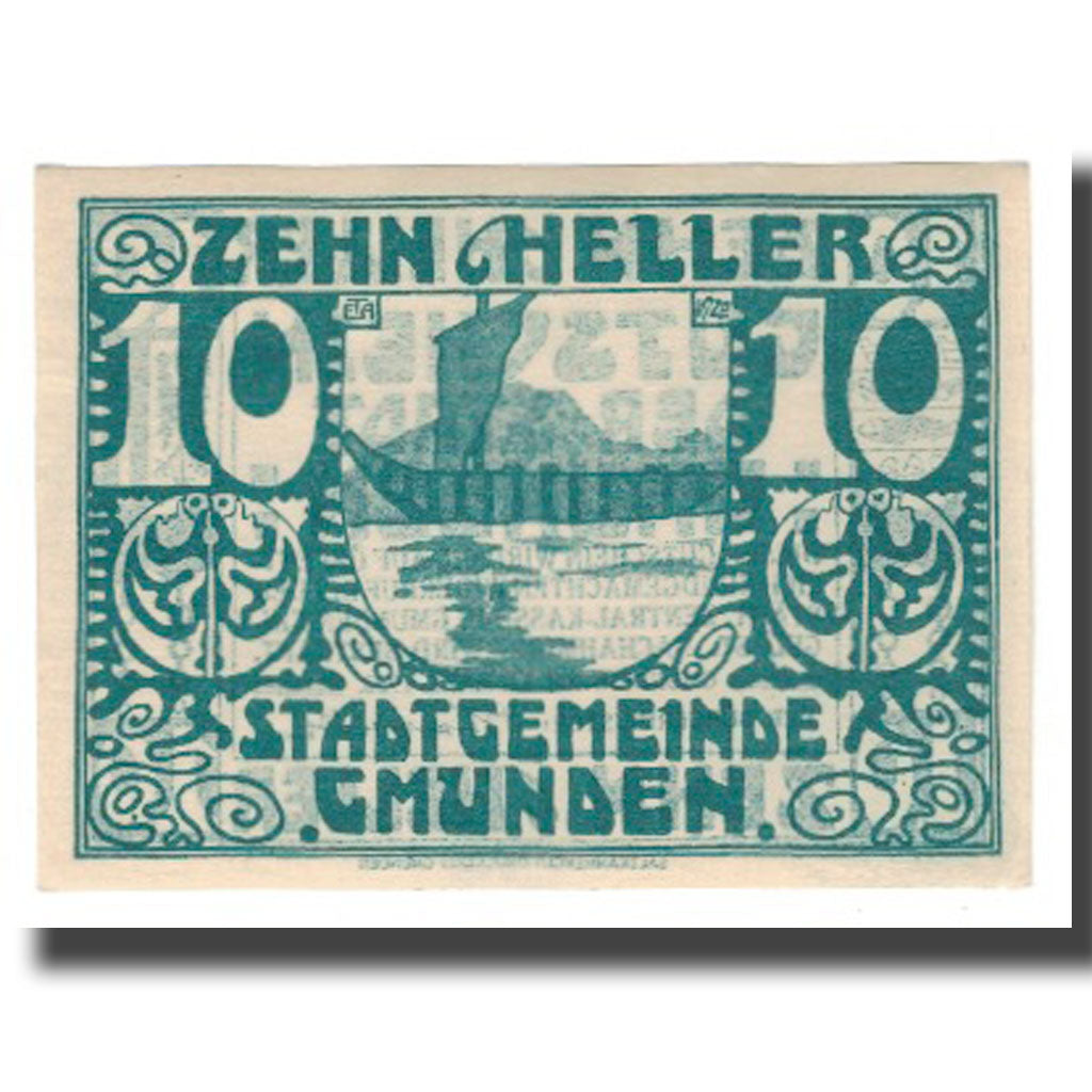 Nota, Áustria, Gmunden, 10 Heller, bateau 1, 1920, 1920-03-31, UNC(65-70)
