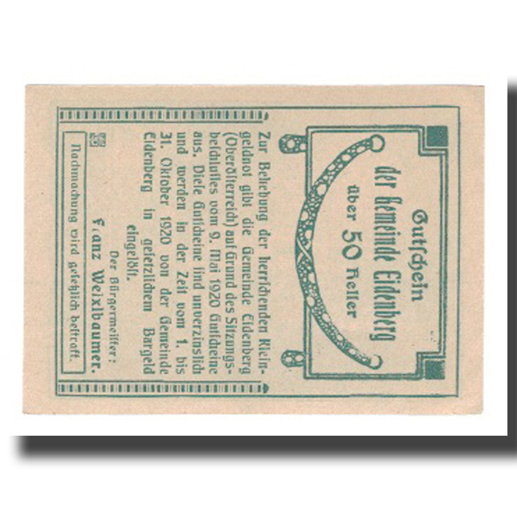 Billete, Austria, Eidenberg, 50 Heller, texte 1, 1920, 1920-10-31, UNC, Mehl:FS