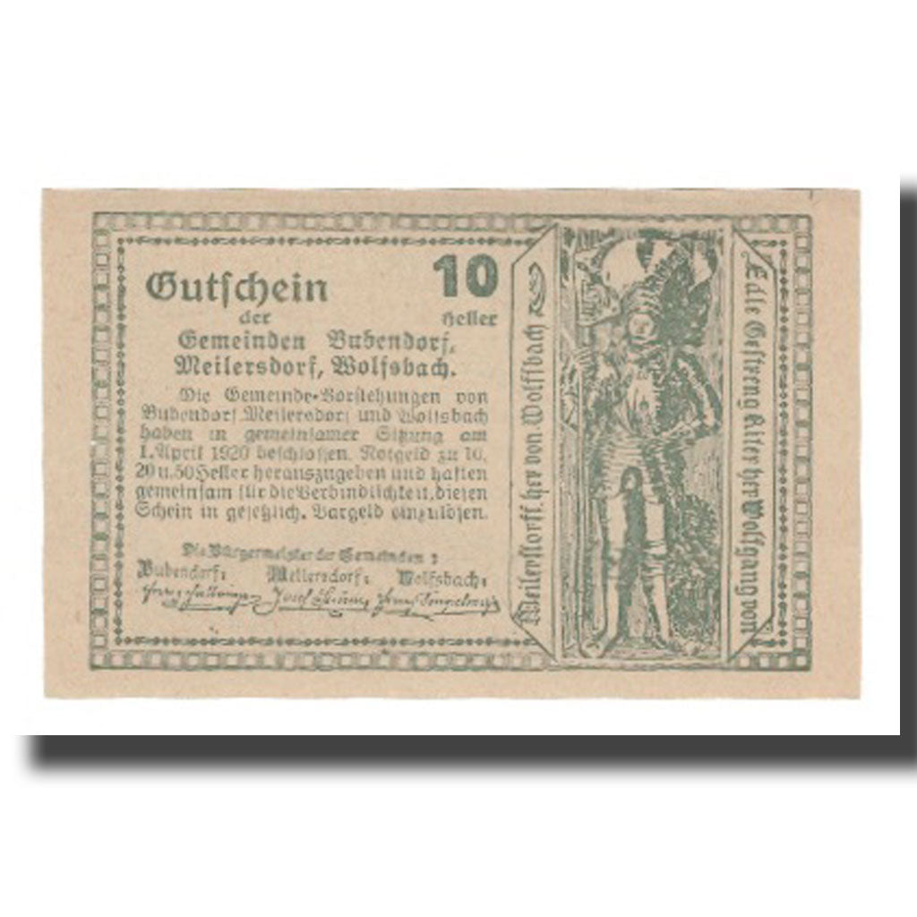 Geldschein, Österreich, Bubendorf Meilersdorf Wolfsbach N.Ö. Gemeinden, 10