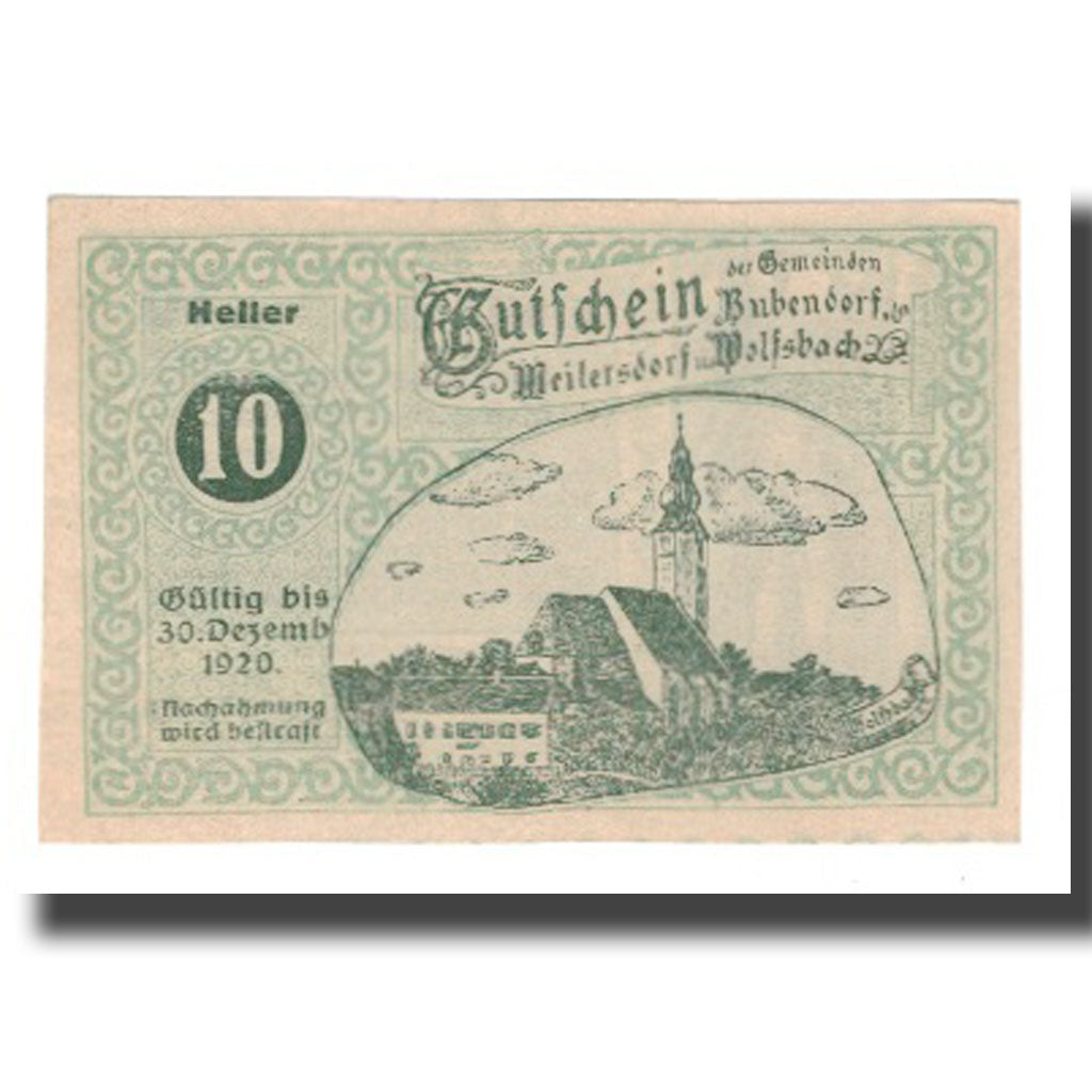 Biljet, Oostenrijk, Bubendorf Meilersdorf Wolfsbach N.Ö. Gemeinden, 10 Heller
