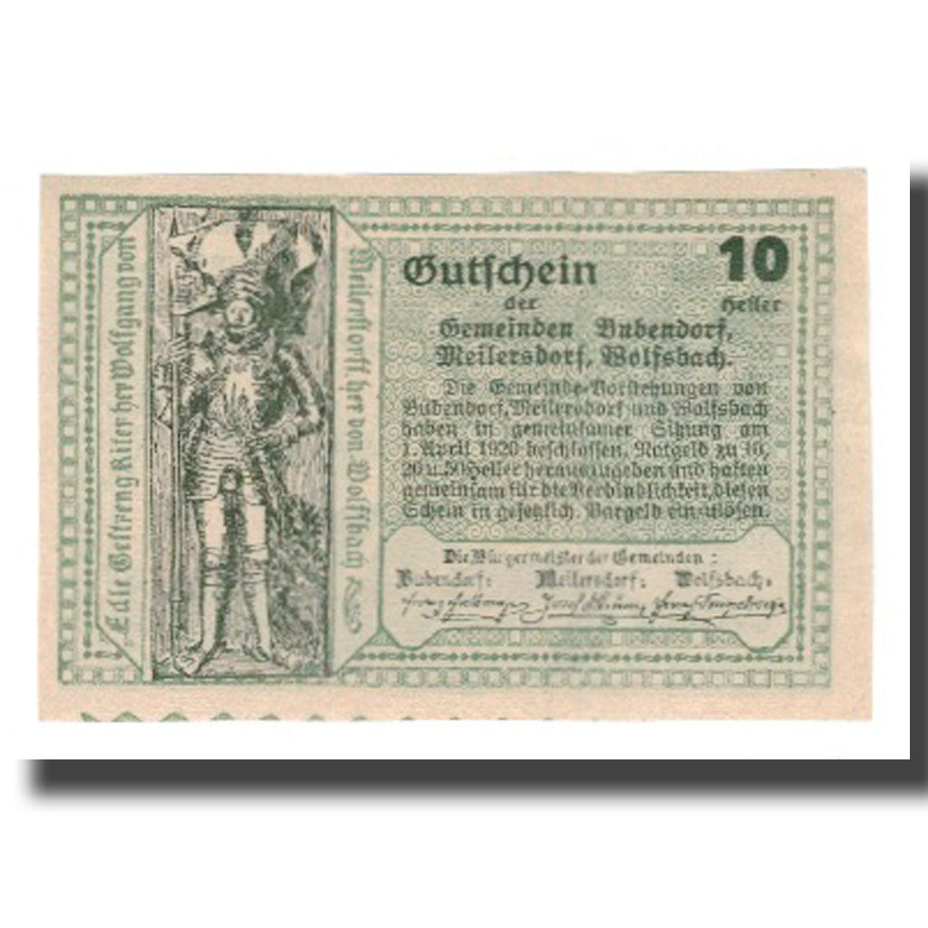 Biljet, Oostenrijk, Bubendorf Meilersdorf Wolfsbach N.Ö. Gemeinden, 10 Heller