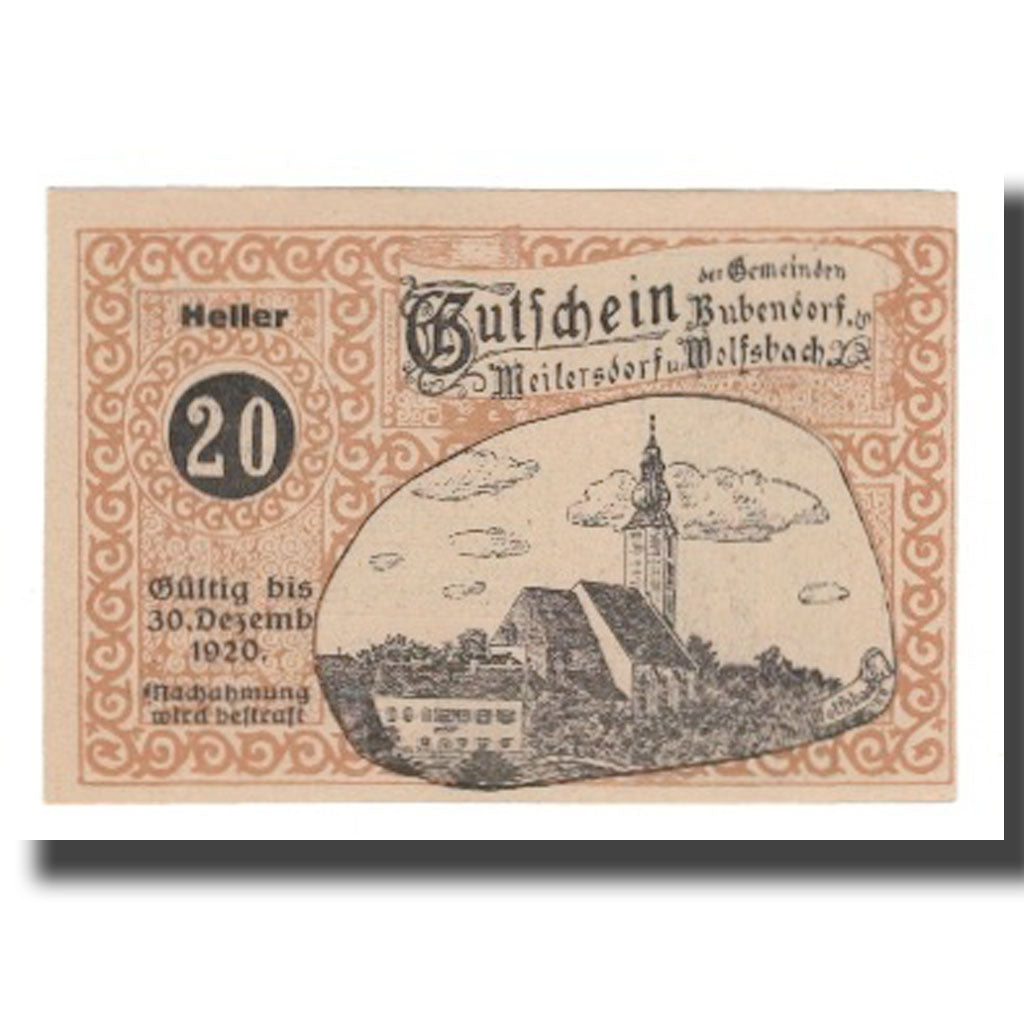 Billete, Austria, Bubendorf Meilersdorf Wolfsbach N.Ö. Gemeinden, 20 Heller