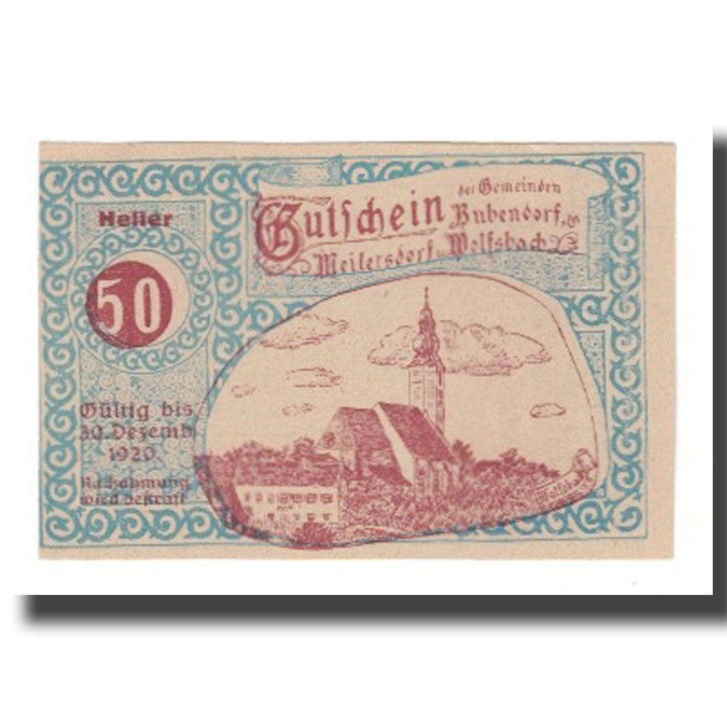 Billete, Austria, Bubendorf Meilersdorf Wolfsbach N.Ö. Gemeinden, 50 Heller