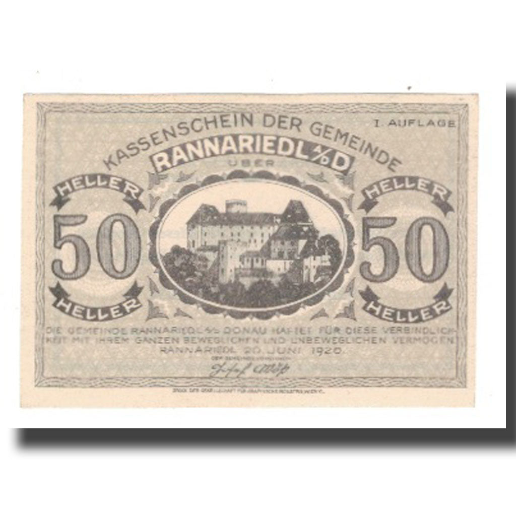 Billete, Austria, Rannariedl a.d. Donau O.Ö. Gemeinde, 50 Heller, Texte 2