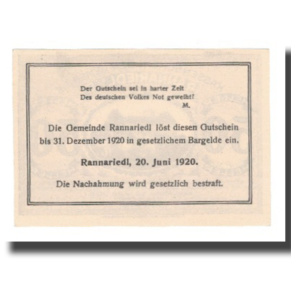 Billete, Austria, Rannariedl a.d. Donau O.Ö. Gemeinde, 50 Heller, Texte 2