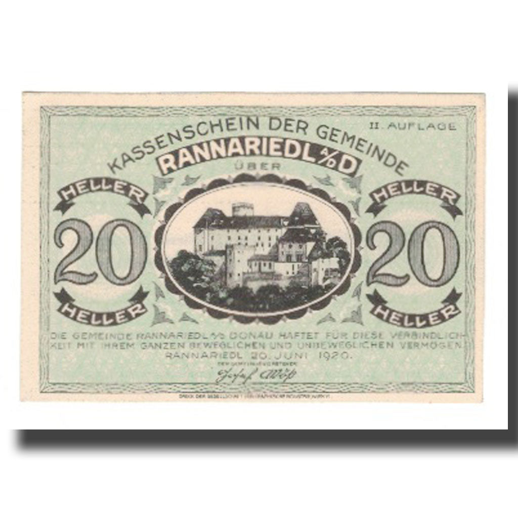 Billete, Austria, Rannariedl a.d. Donau O.Ö. Gemeinde, 20 Heller, texte 1