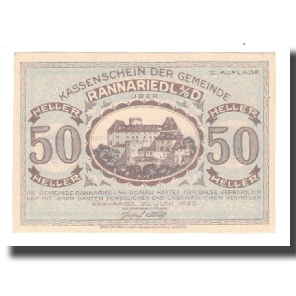 Billete, Austria, Rannariedl a.d. Donau O.Ö. Gemeinde, 50 Heller, Texte 2