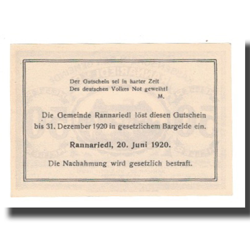 Billete, Austria, Rannariedl a.d. Donau O.Ö. Gemeinde, 50 Heller, Texte 2