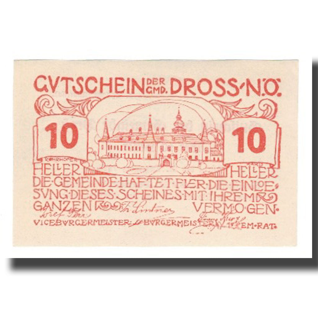Geldschein, Österreich, Dross N.Ö. Gemeinde, 10 Heller, Texte, 1920