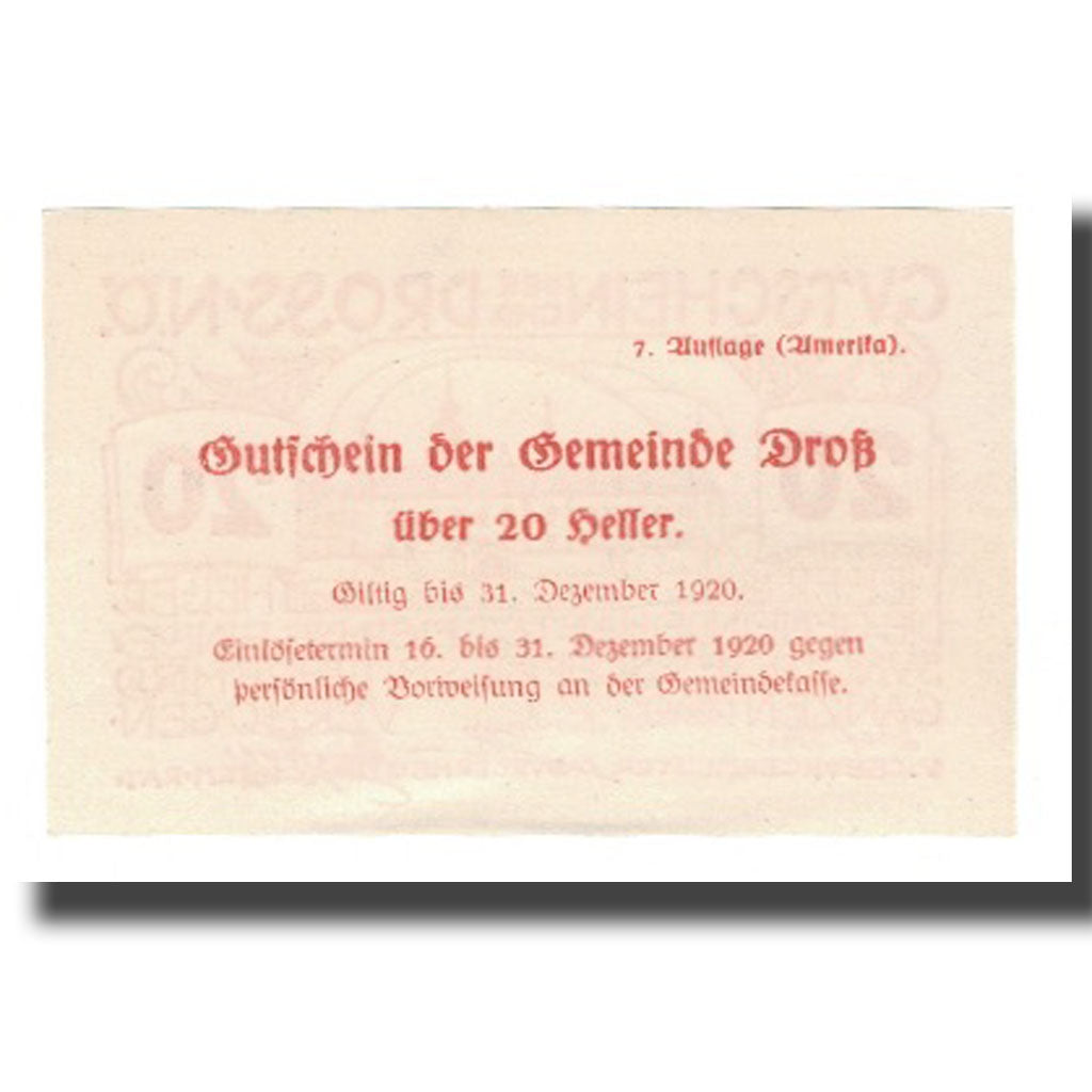 Banknote, Austria, Dross N.Ö. Gemeinde, 20 Heller, texte 1, 1920, 1920-12-31