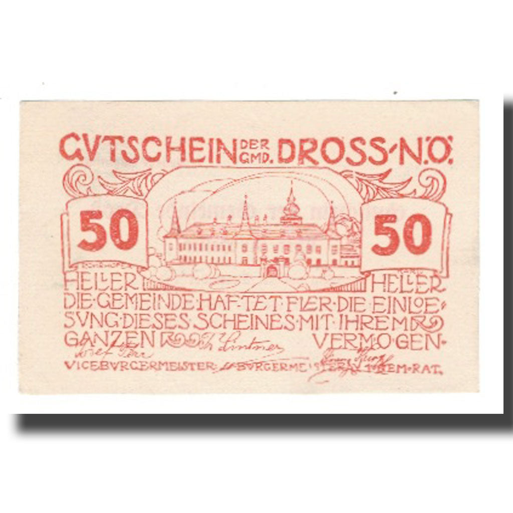 Billet, Autriche, Dross N.Ö. Gemeinde, 50 Heller, Texte 2, 1920, 1920-12-31